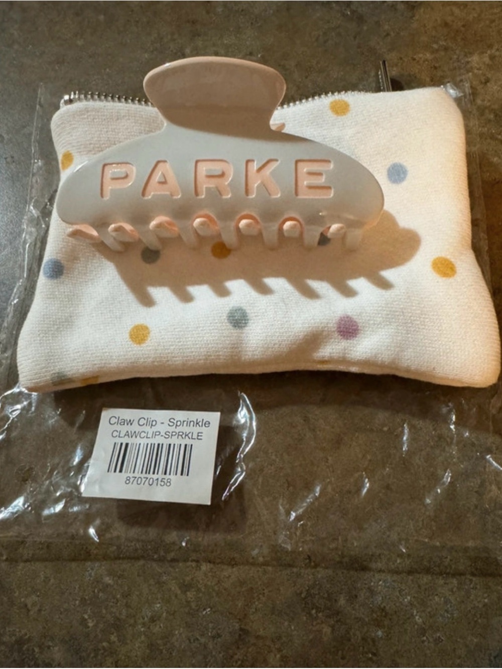 NWT - PARKE Birthday Sprinkle Claw Clip With Knit Pouch - limited edition